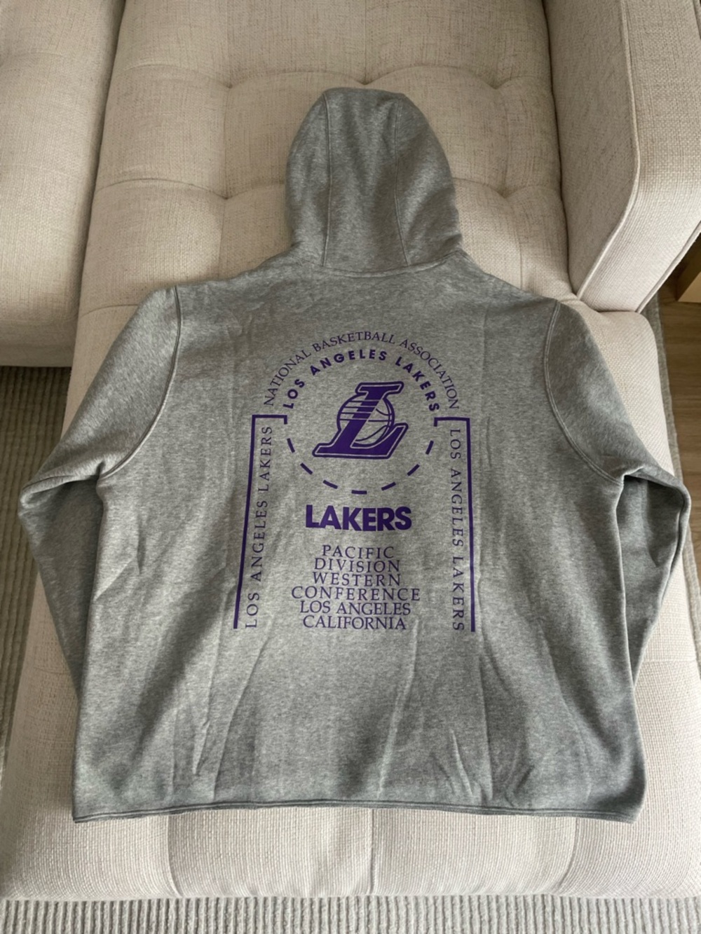 Nike NBA LA Lakers Raw Edge Pullover Hoodie Heather Medium Grey Purple
